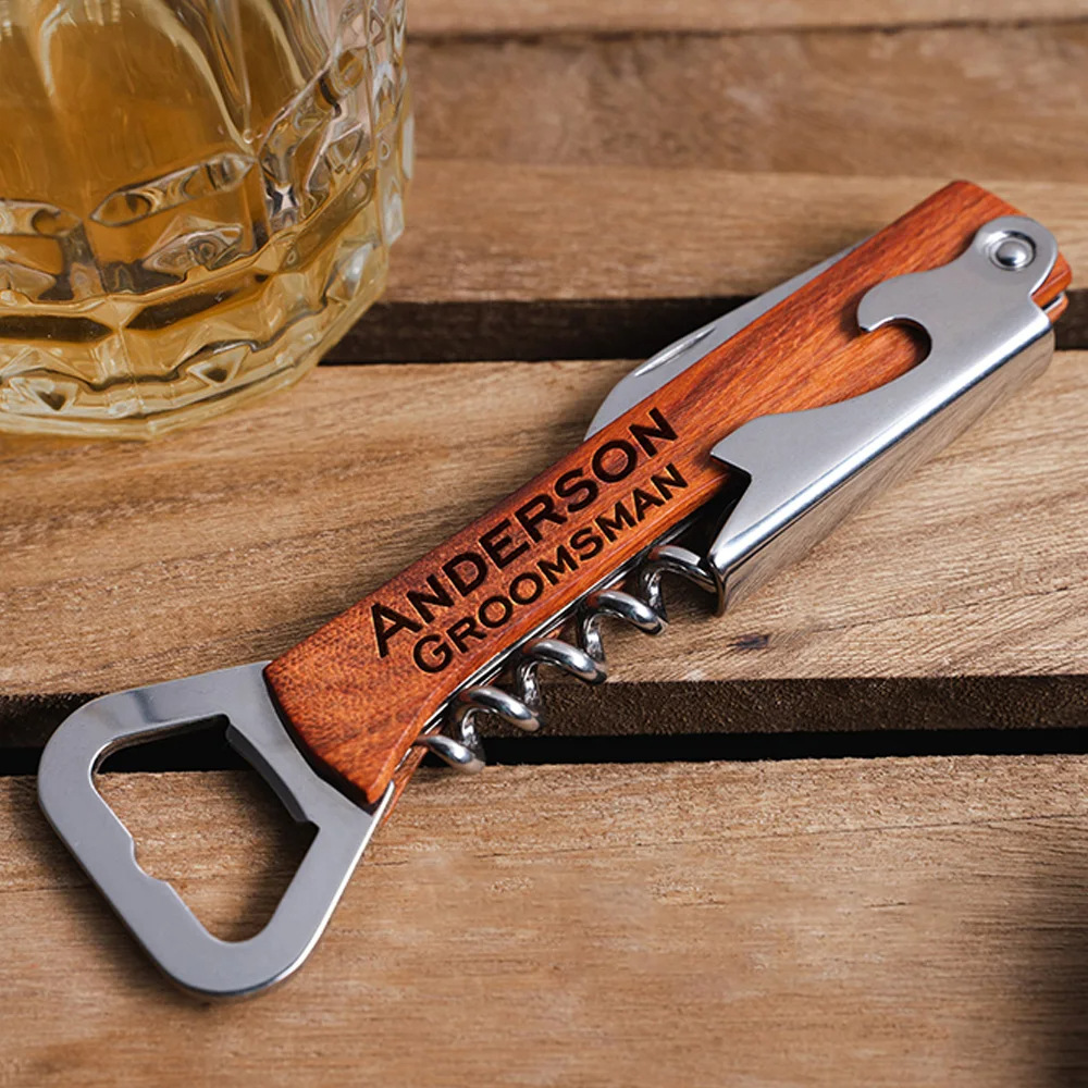 Woodworking Logos - Sacacorchos con mango de madera con