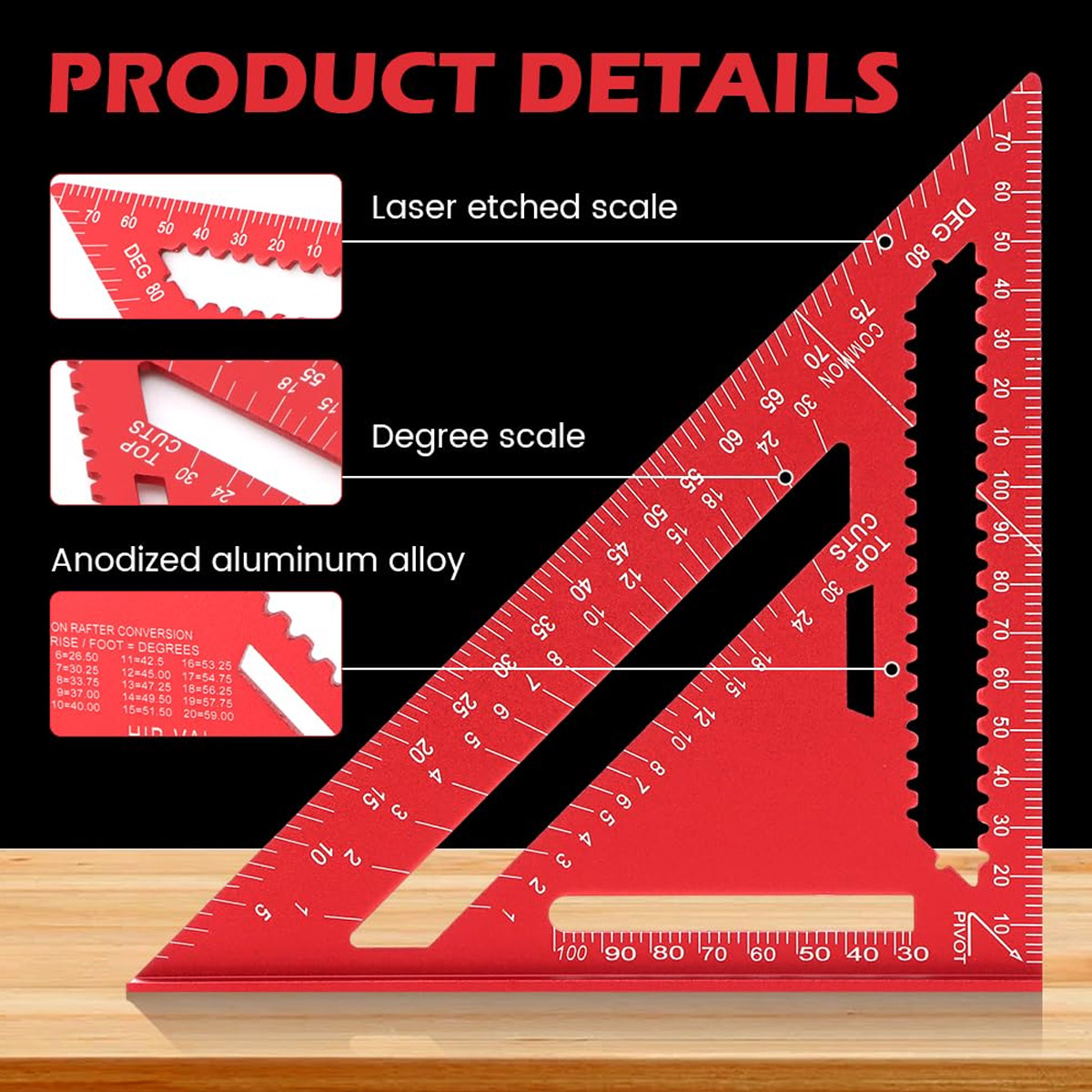 Woodworking Basic Tools - Regla Triangular de Alta Precisión de