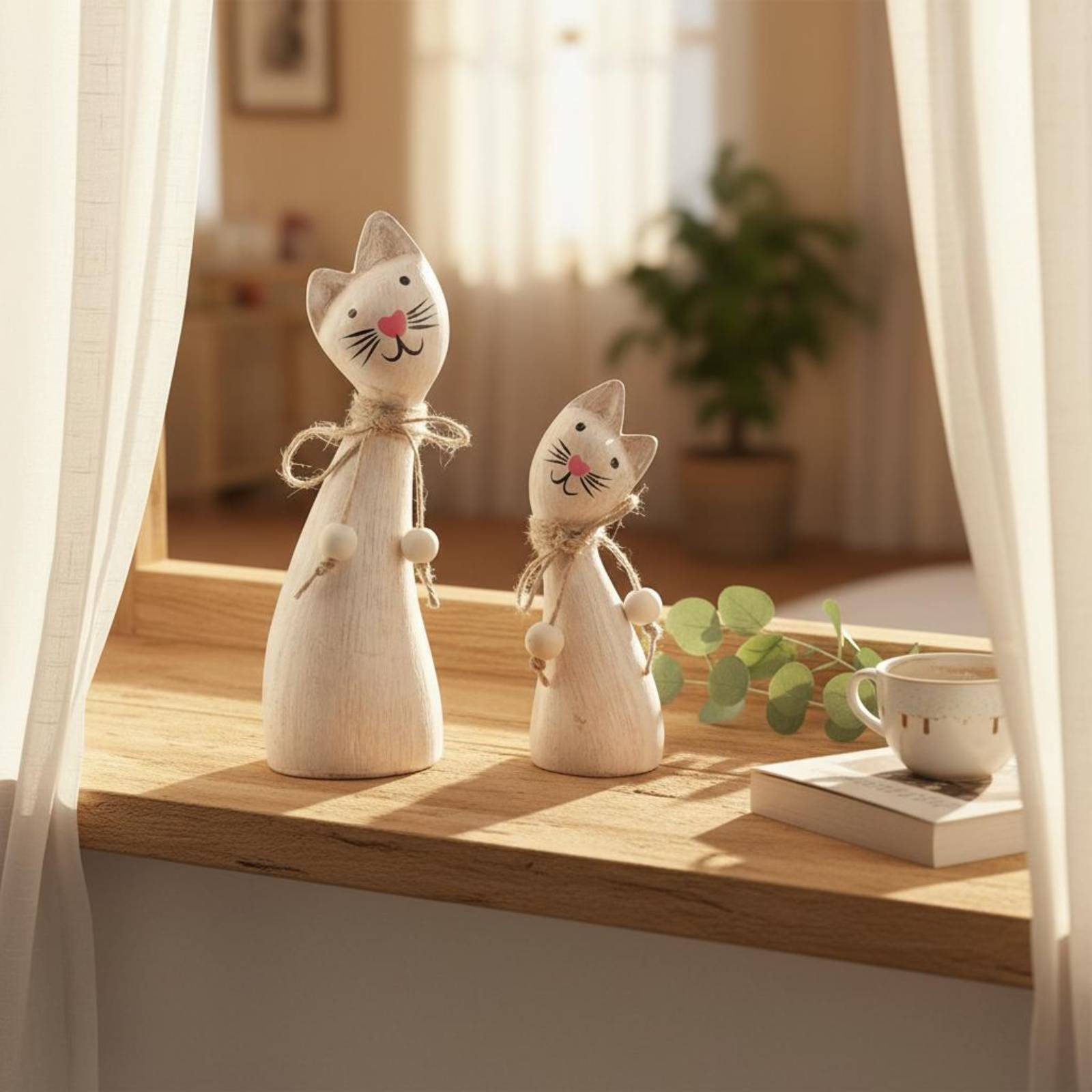 Woodworking Artisans - 2 Piezas de Estatuas de Gatos